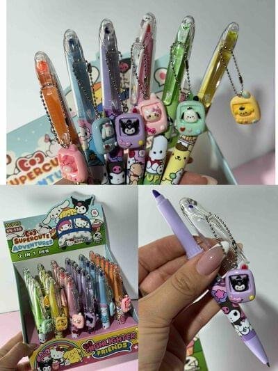 3 EN 1 BOLIGRAFO TINTA NEGRA CONRESALTADOR Y LLAVERO SANRIO