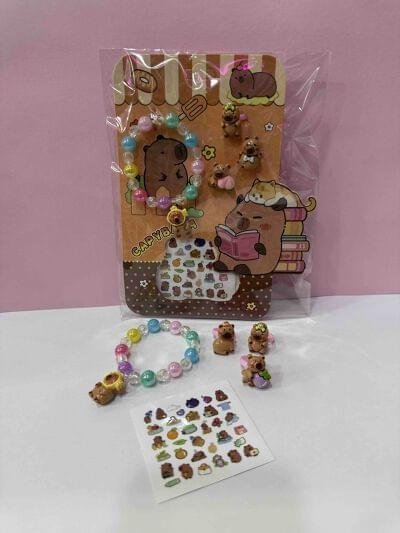 KIT PARA NIÑA CAPIBRA (PULSERA,3ANILLOS,STICKERS PARA UÑAS)