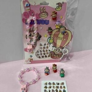 KIT PARA NIÑAS LA BUBU (PULSERA,3ANILLOS,STICKERS PARA UÑAS)
