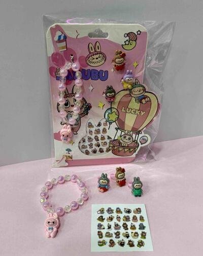 KIT PARA NIÑAS LA BUBU (PULSERA,3ANILLOS,STICKERS PARA UÑAS)