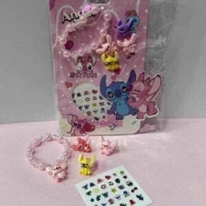 KIT PARA NIÑA STITCH (PULSERA,3ANILLOS,STICKERS PARA UÑAS)