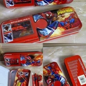 CARTUCHERA METALICA KITSPIDERMAN CONLAPIZ,BORRADOR,TAJALAPIZ,REGLA
