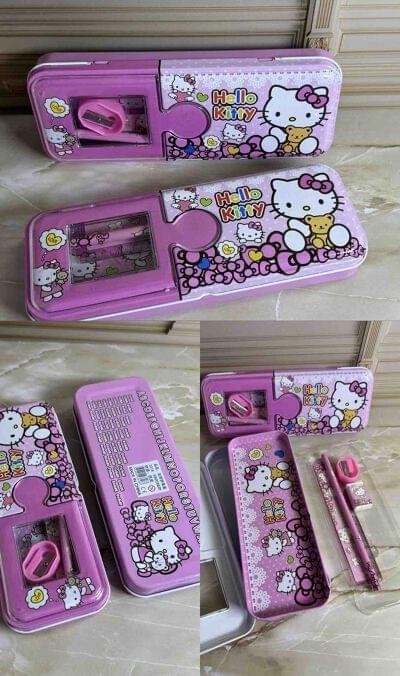 CARTUCHERA METALICA KIT HELLOKITTY CONLAPIZ,BORRADOR,TAJALAPIZ,REGLA