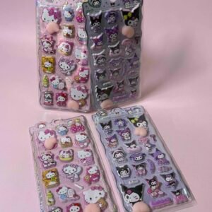 HOJA DE STICKERS COLITA DE GOMA X16 3D KELLO KITTY Y KUROMI