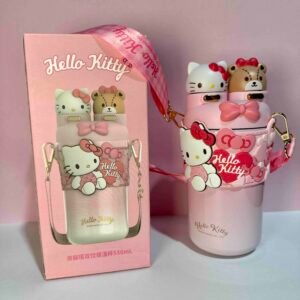 TERMO HELLO KITTY 550 ML EN ACERO INOXIDABLE CON DOBLE ORIFCIO PARA TEMPERATURA FRIA O CALIENTE
