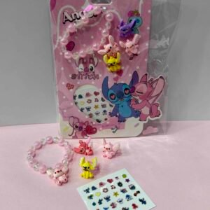 KIT PARA NIÑA STITCH (PULSERA,3 ANILLOS,STICKERS PARA UÑAS)