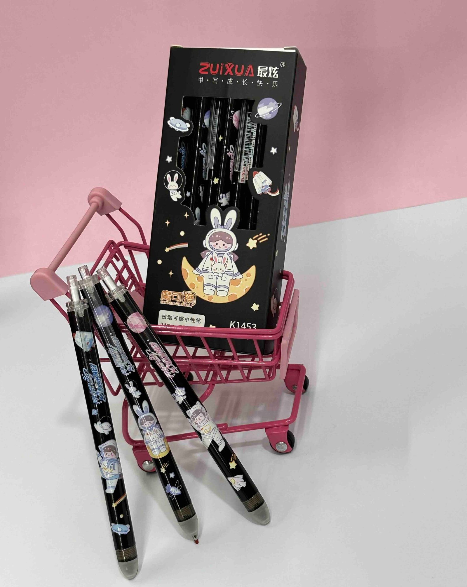 BOLIGRAFO RETRACTIL CAJA X12 TINTA BORRABLE KAWAII ASTRONAUTA