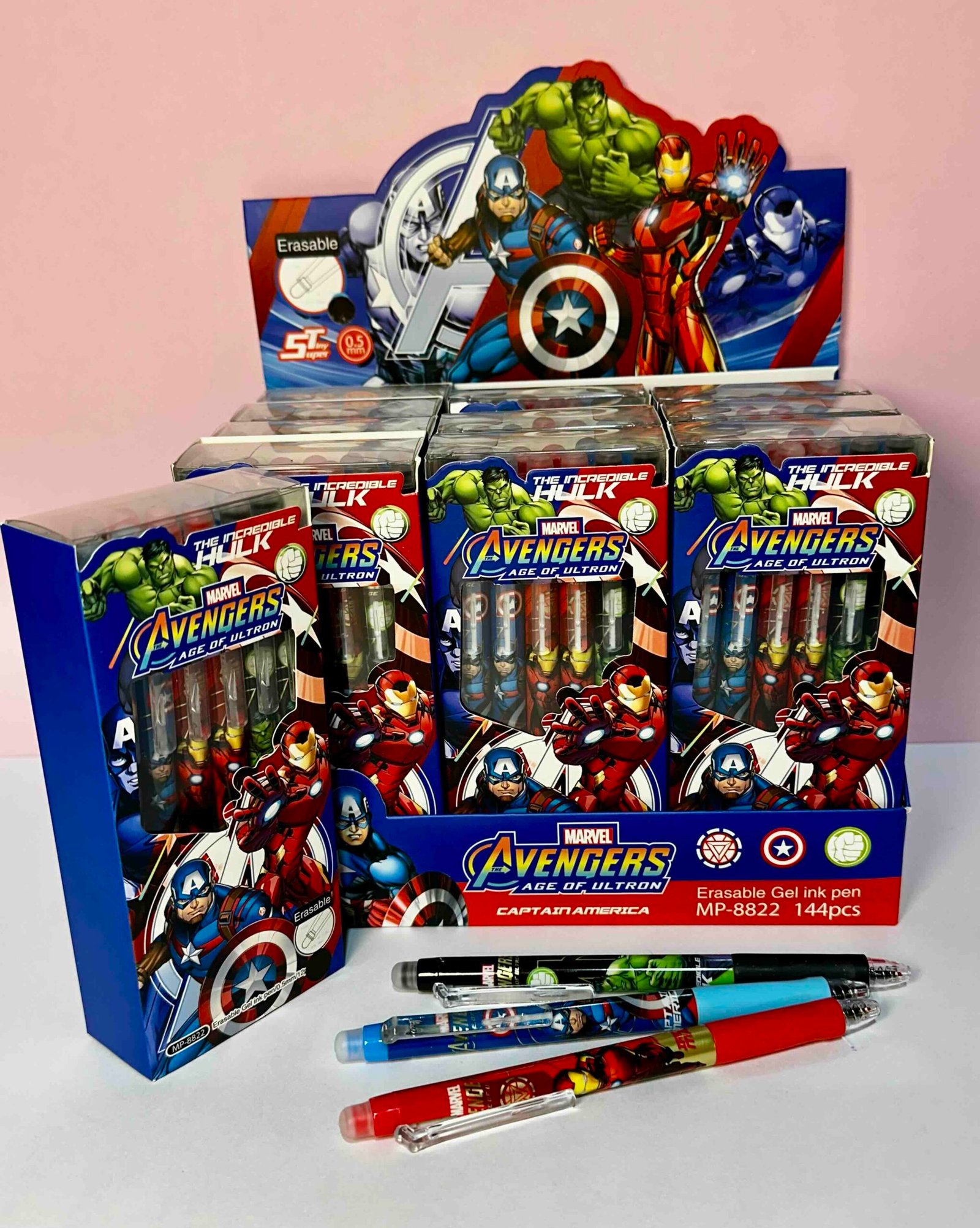 CAJA X12 BOLIGRAFO TINTA BORRABLE NEGRA / SUPER HEROES