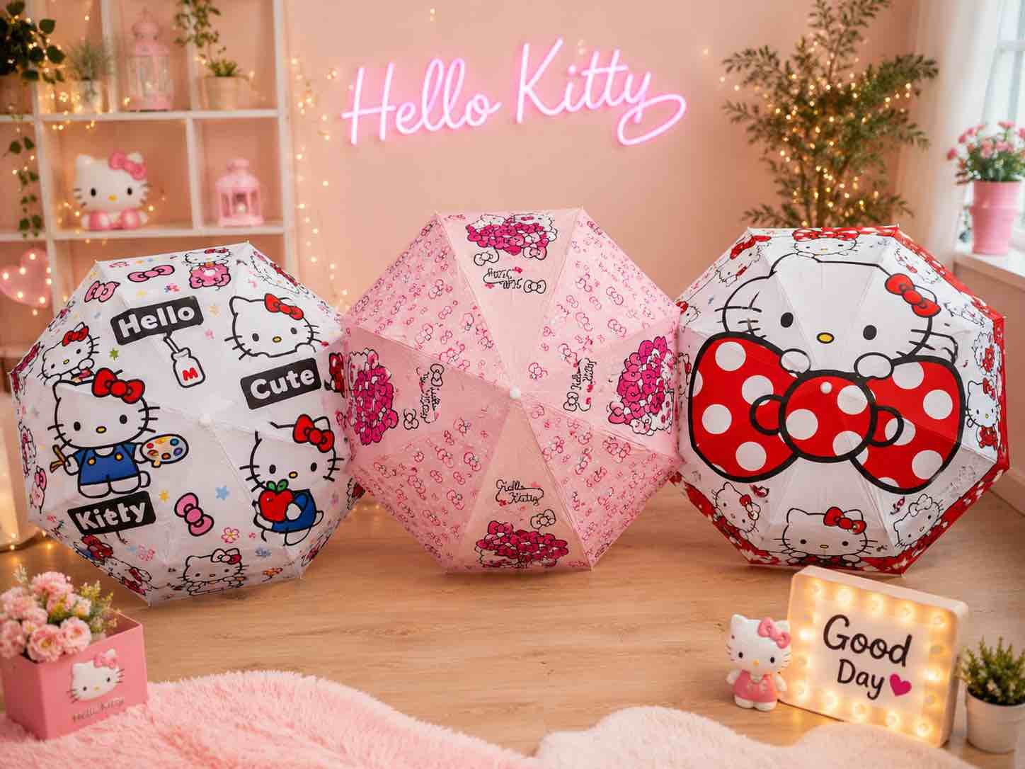 SOMBRILLA HELLO KITTY BOTON AUTOMATICO (SE VENDEN SURTIDAS)