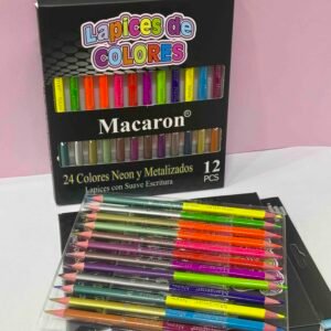 CAJA DE COLORES DOBLE PUNTA X24 COLORES 12 METALIZADOR Y 12 NEON