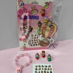 KIT PARA NIÑAS LA BUBU (PULSERA,3 ANILLOS,STICKERS PARA UÑAS)